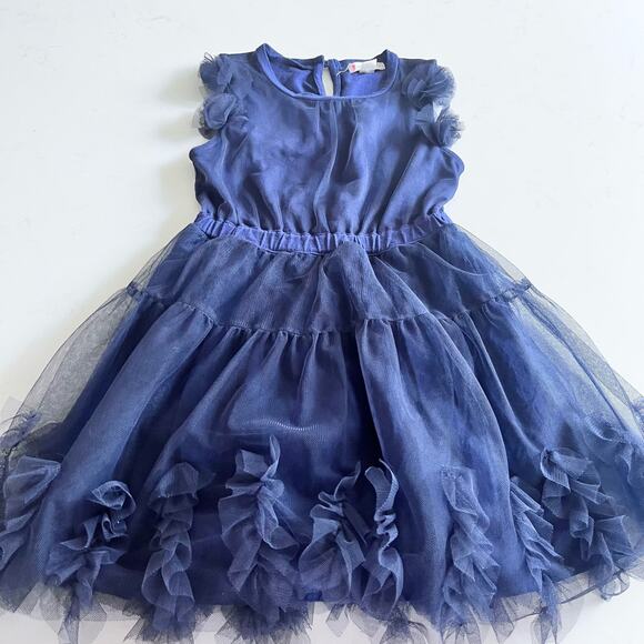 Crewcuts by J.Crew Navy Tulle Ruffle Flower Dress Girls Size 4 - Picture 2 of 8